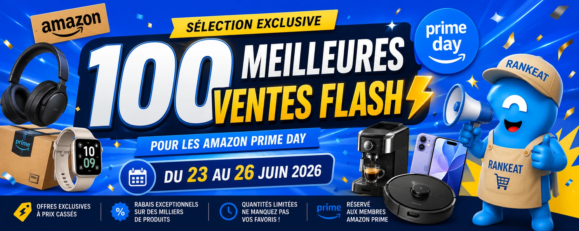 Amazon Prime Day du 23 au 26 juin 2026 — Les 100 meilleures ventes flash sélectionnées par Rankeat
