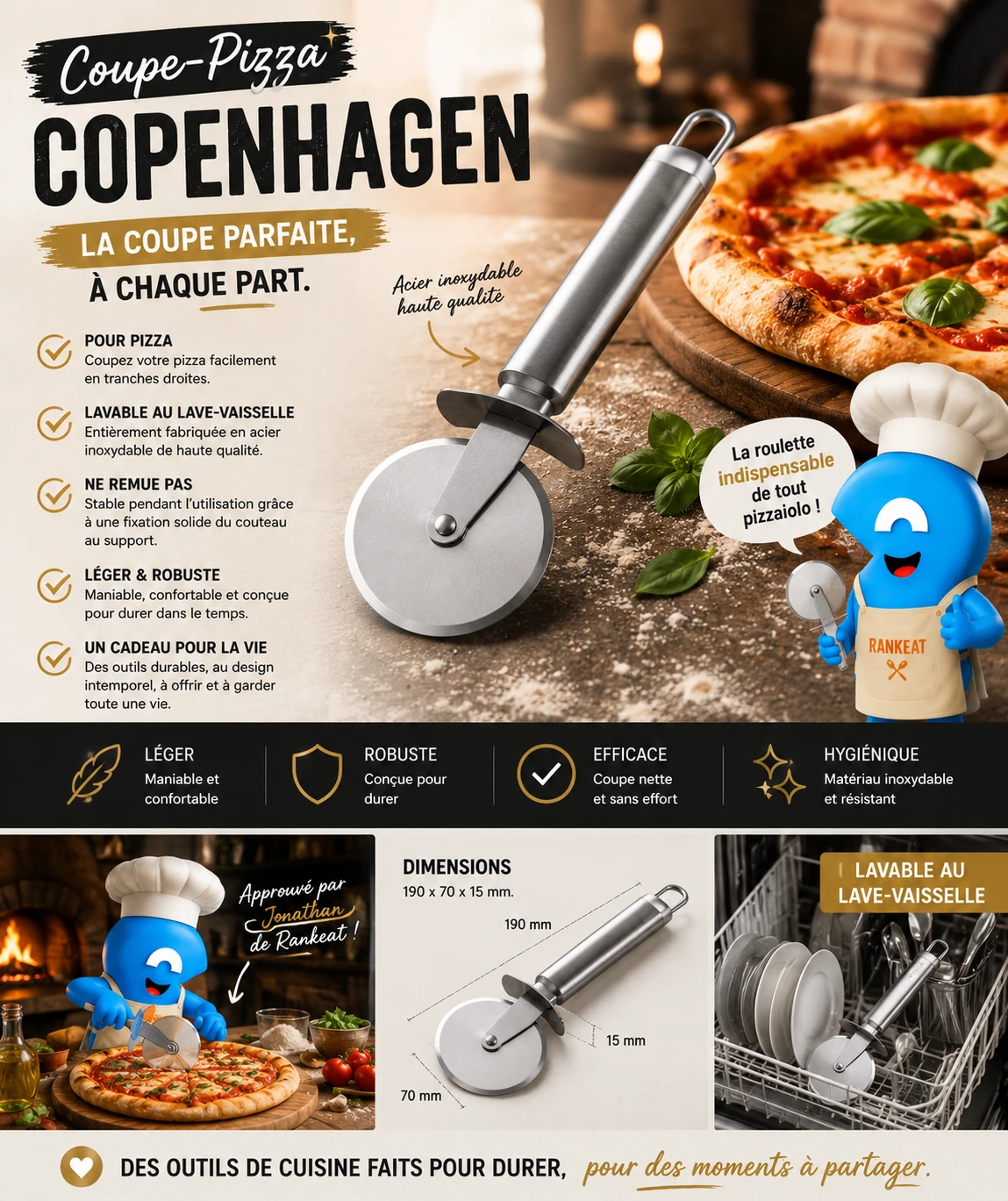 BOSKA Coupe-Pizza Copenhagen — Roulette inox