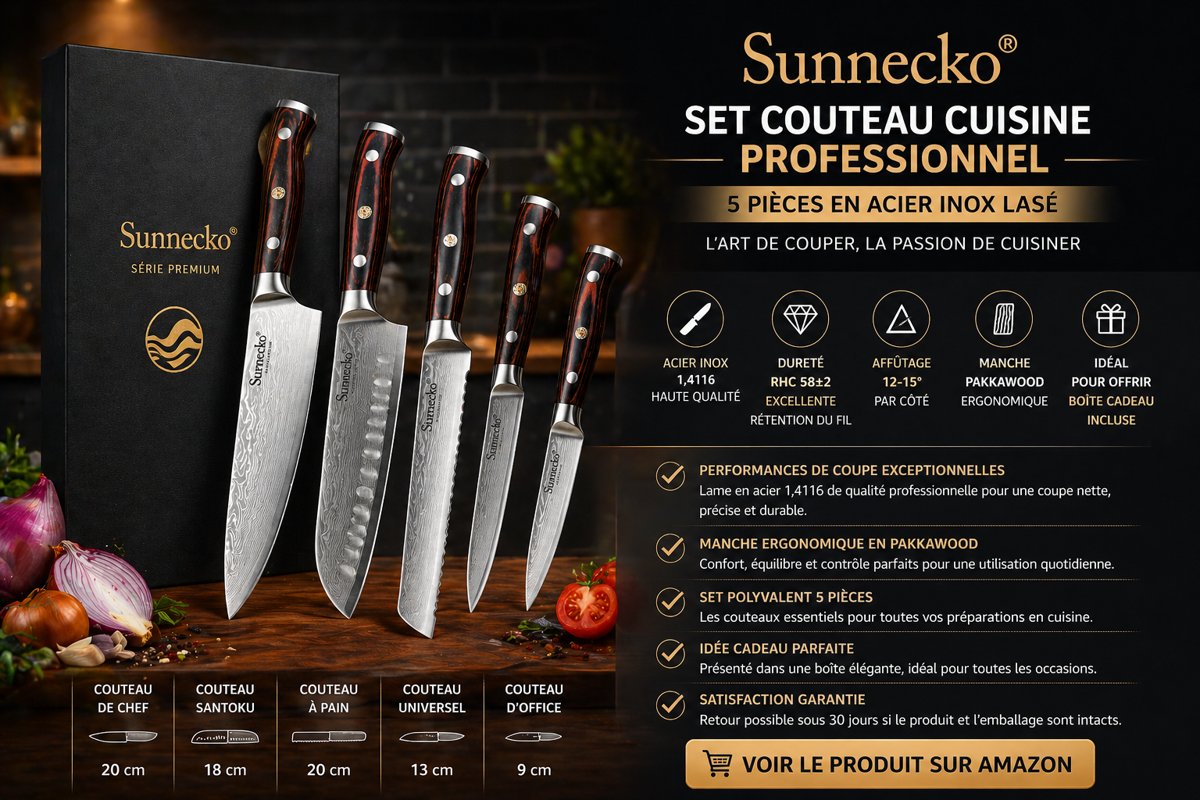 Sunnecko Set Couteaux Pro 5 pièces — Acier japonais