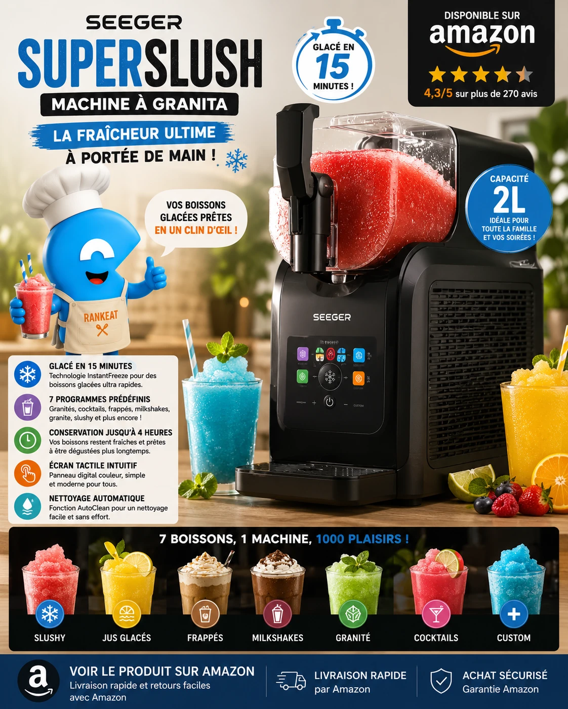 Seeger SuperSlush — Machine à granita 7-en-1, 2L
