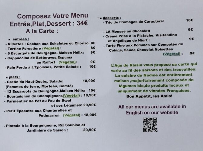 Restaurant L’Age de Raisin à Dijon, France