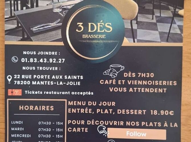 Restaurant Brasserie 3 Dés à Mantes-la-Jolie, France