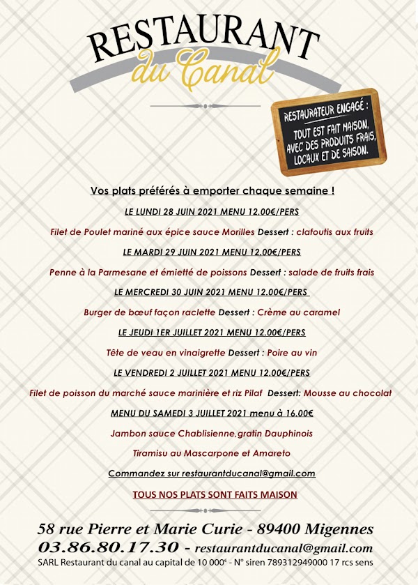 Restaurant du canal à Migennes, France