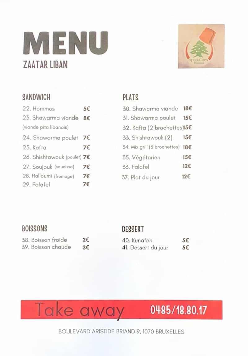 Restaurant Zaatar Liban à Anderlecht, Belgique