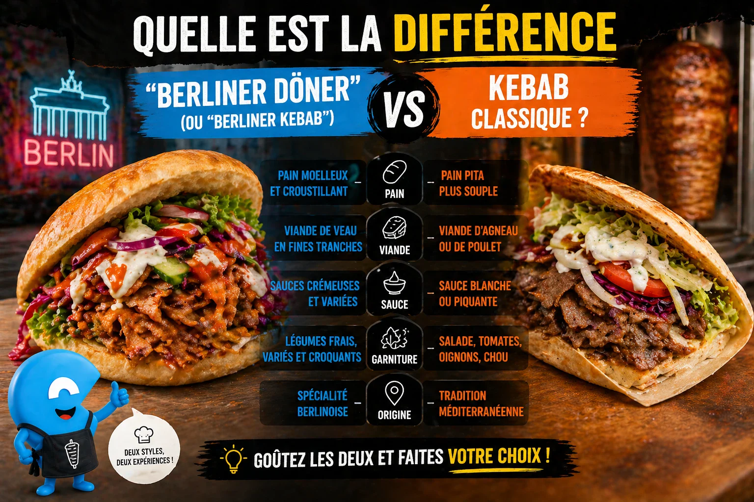 Quelle est la différence entre « Berliner Kebab » (ou « Berliner Döner ») et un « Kebab » classique ?