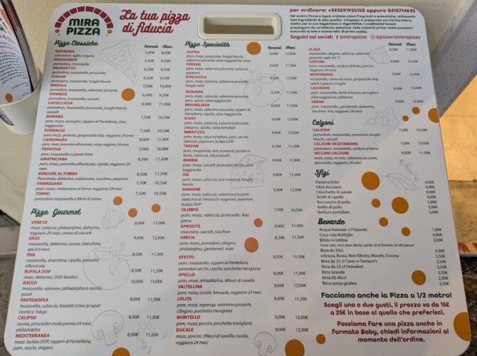 Restaurant Mira pizza à Venise, Italie