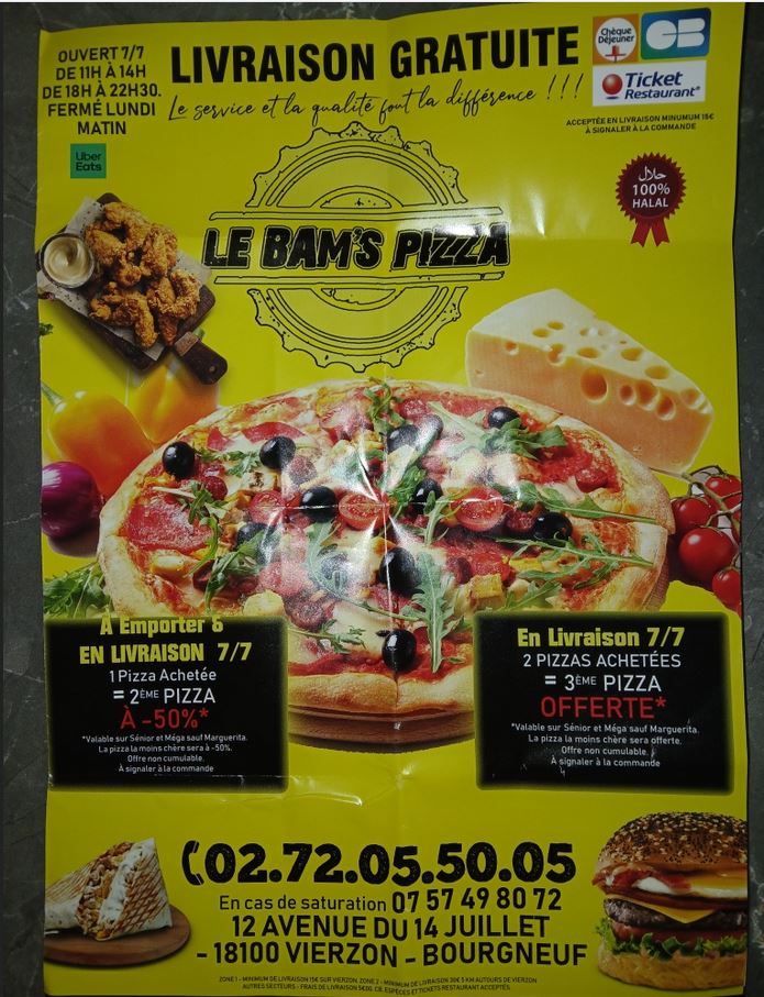 Restaurant Le bam’s pizza . Victoria à Vierzon, France