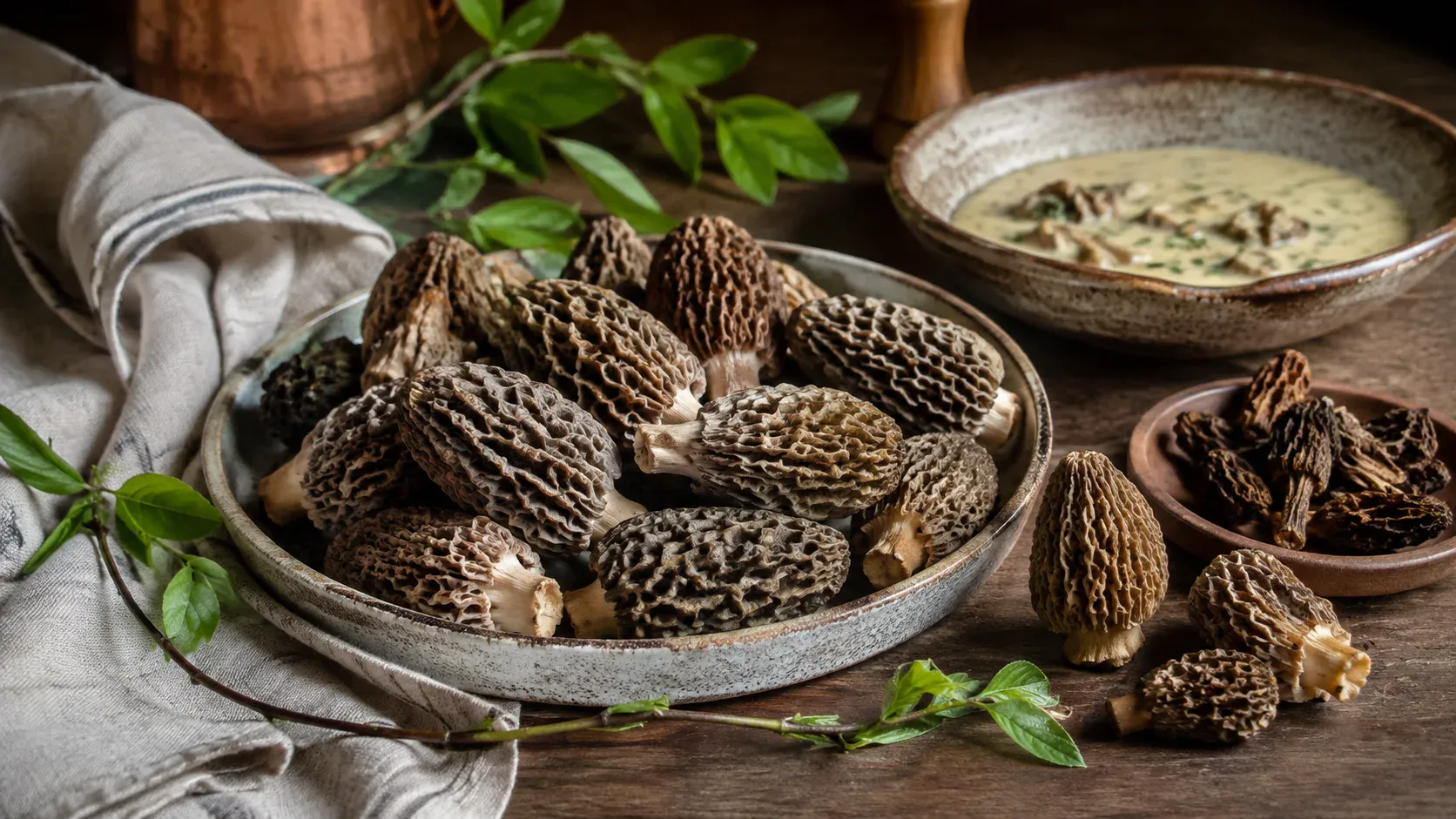 Morilles fraîches et séchées avec sauce crémeuse au vin jaune